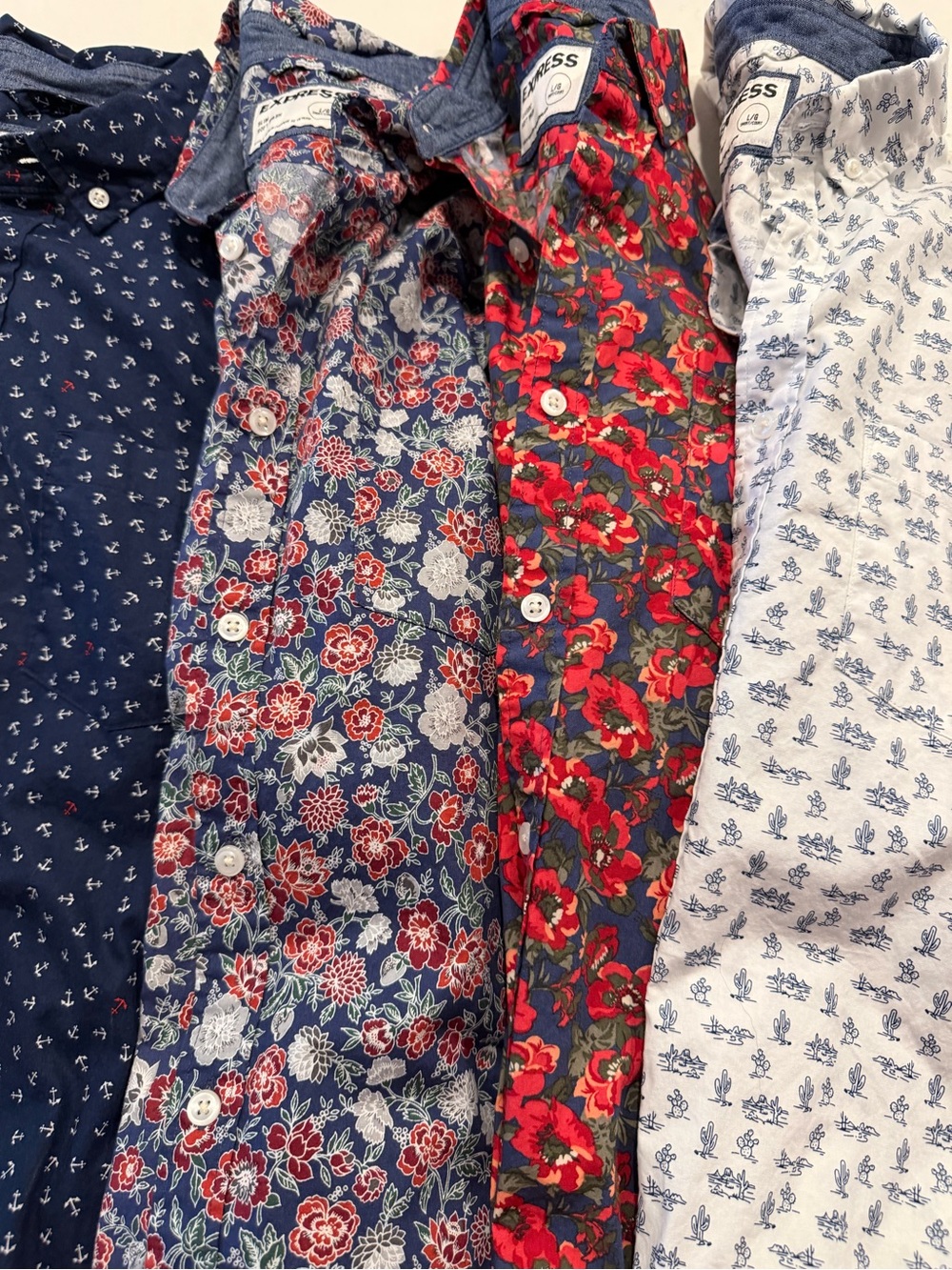 Express Men's Slim Mixed Floral & Anchor Button-Down Shirts - Navy, White, Red - Picture 7 of 7